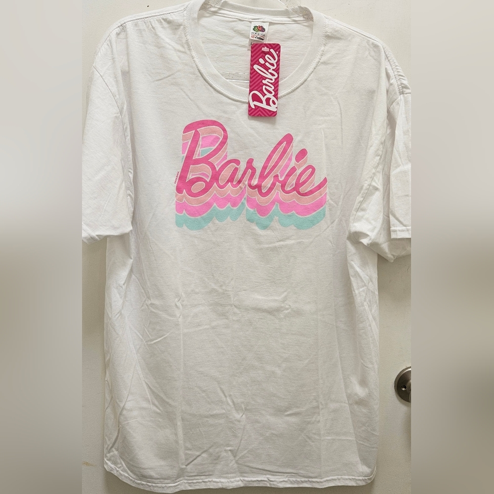 Barbie Logo White and Pink Graphic T-Shirt